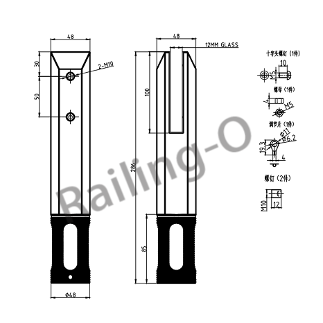 BALUSTRAD SPIGOT SQUARE CORE DRILLED 286MM