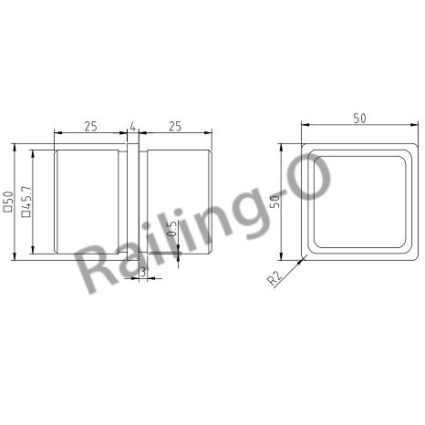 Square tube connector 180 degree