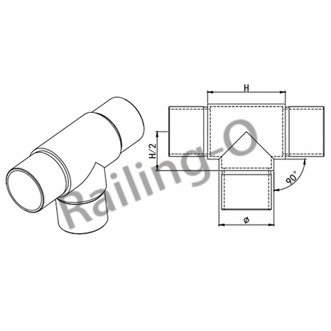 Tee shaped tube connector for modular handrail system