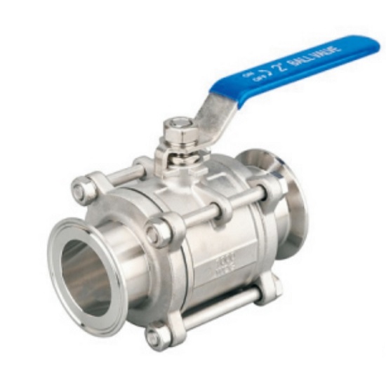 Hygienic quick-install three-piece ball valve