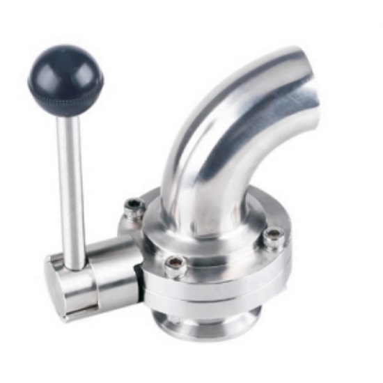 Hygienic quick-install elbow butterfly valve