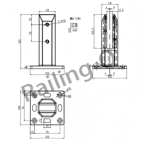SPIGOT SQUARE DECK MOUNT 160MM